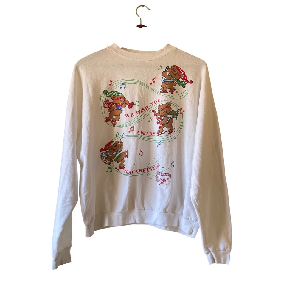 Vintage‎ AVON 1990s Merry Christmas Bears Sweatshirt Sleeve Women's Large